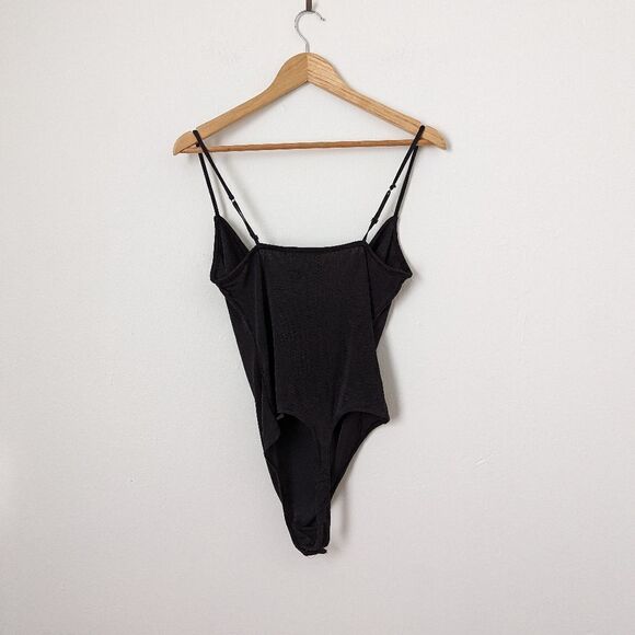 Intimately Free People black shimmer stretch Cowls in the Club thong bodysuit - Picture 6 of 7